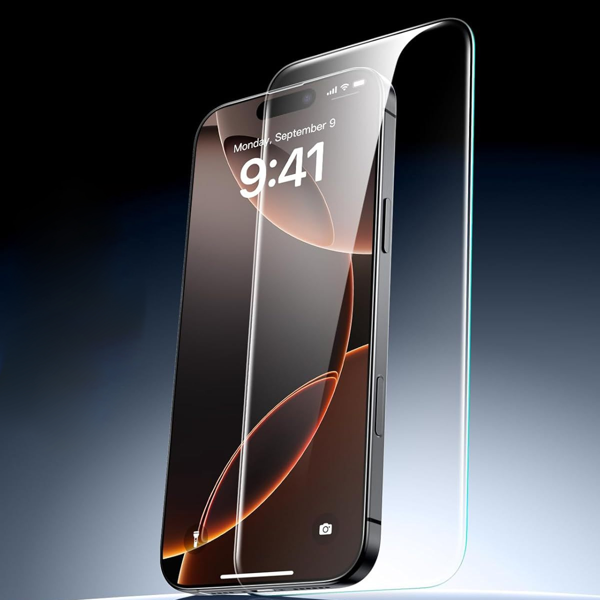 Ein Displayschutz-Set für Telefone. Es zeigt ein Telefon mit angebrachtem Displayschutz und ein Schutzinstallationskit.