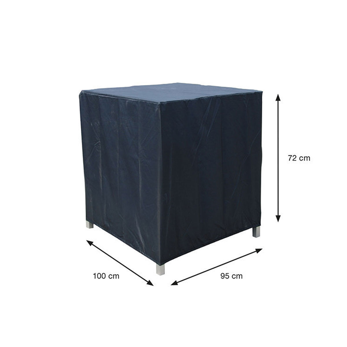 Une boîte de rangement grise recouverte d'une housse noire. Dimensions 100x95x72 cm.