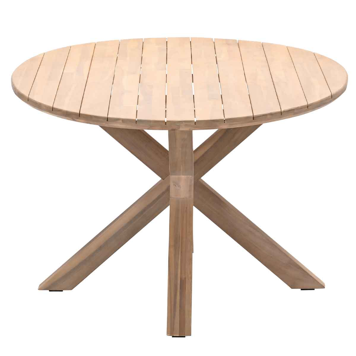 Ronde houten tafel met een stervormige voet.