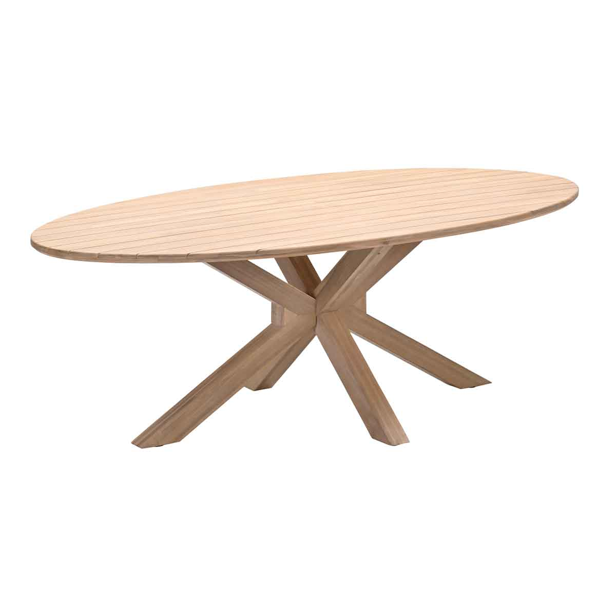 Ovale houten tafel met een stervormige voet.