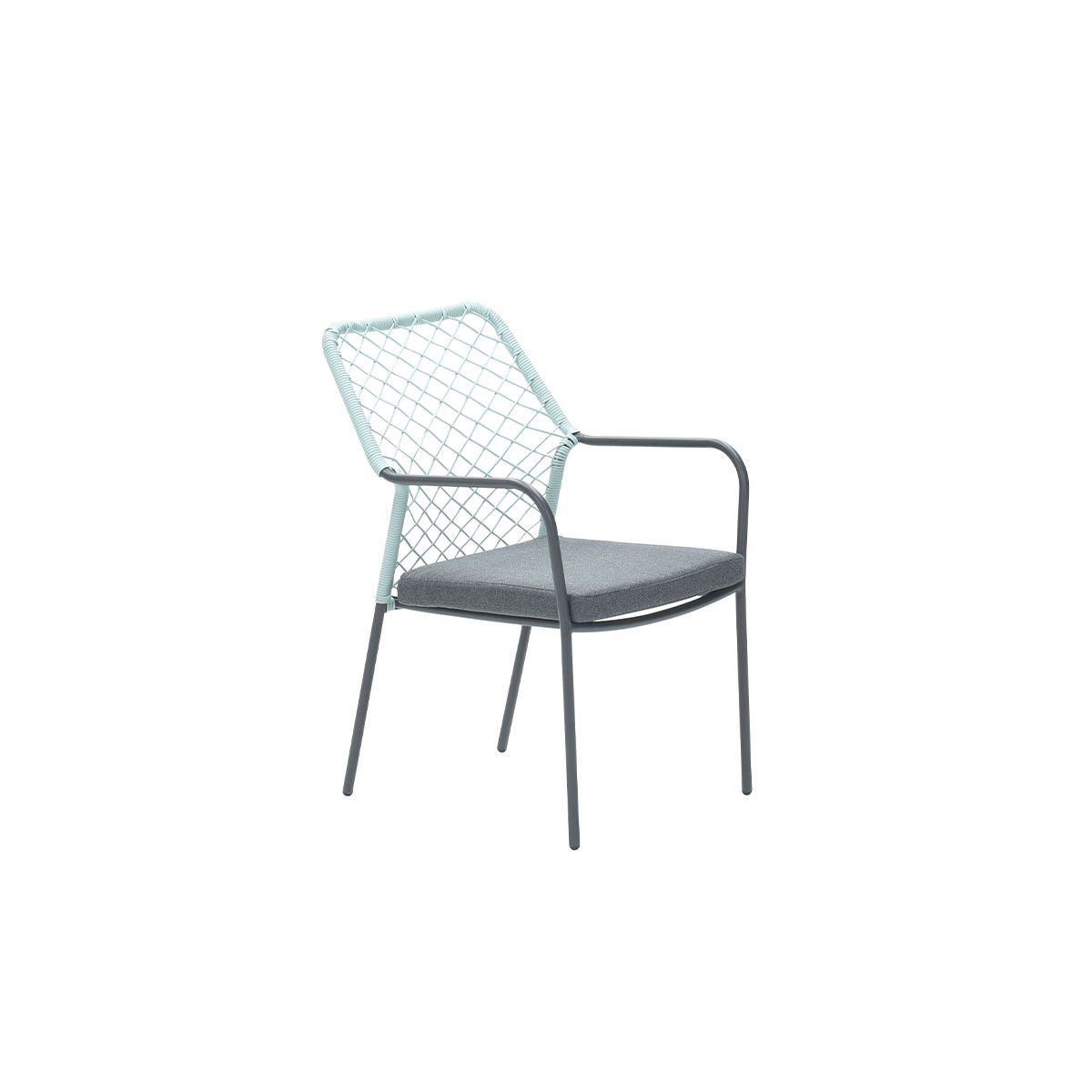Single chair with a gray seat and a light blue diamond-patterned back on a white background.