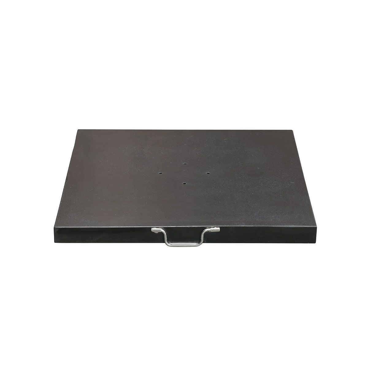 A dark gray, square base with a handle, on a white background. It appears to be for a patio umbrella.