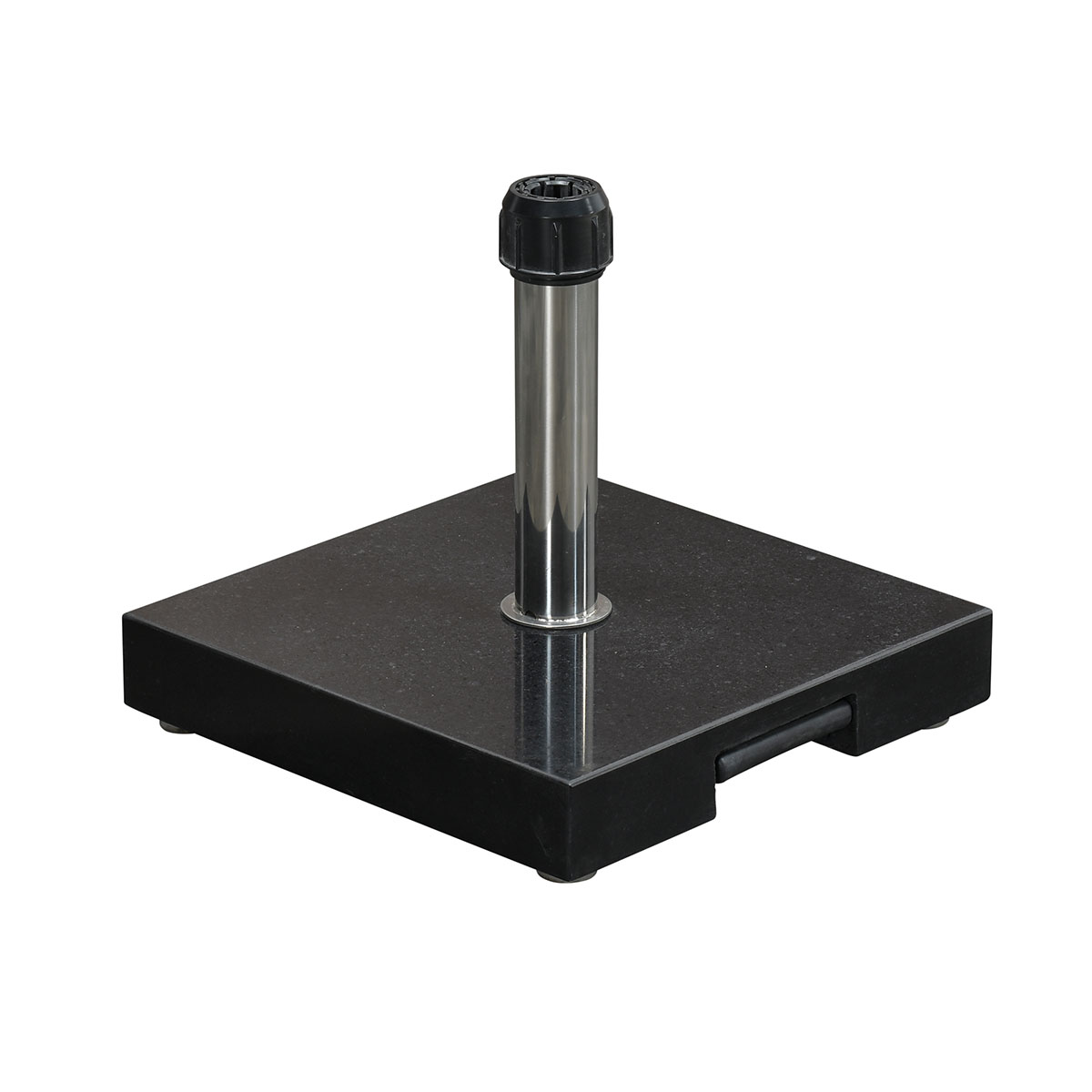 Black square base with metal pole.