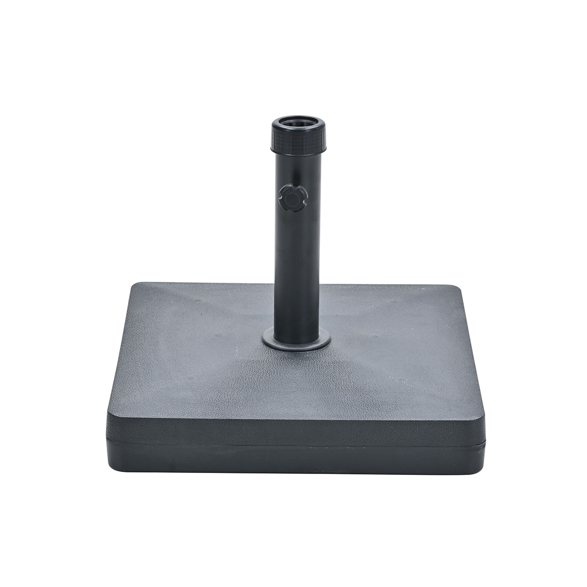Dark grey square umbrella base with a pole receiver.