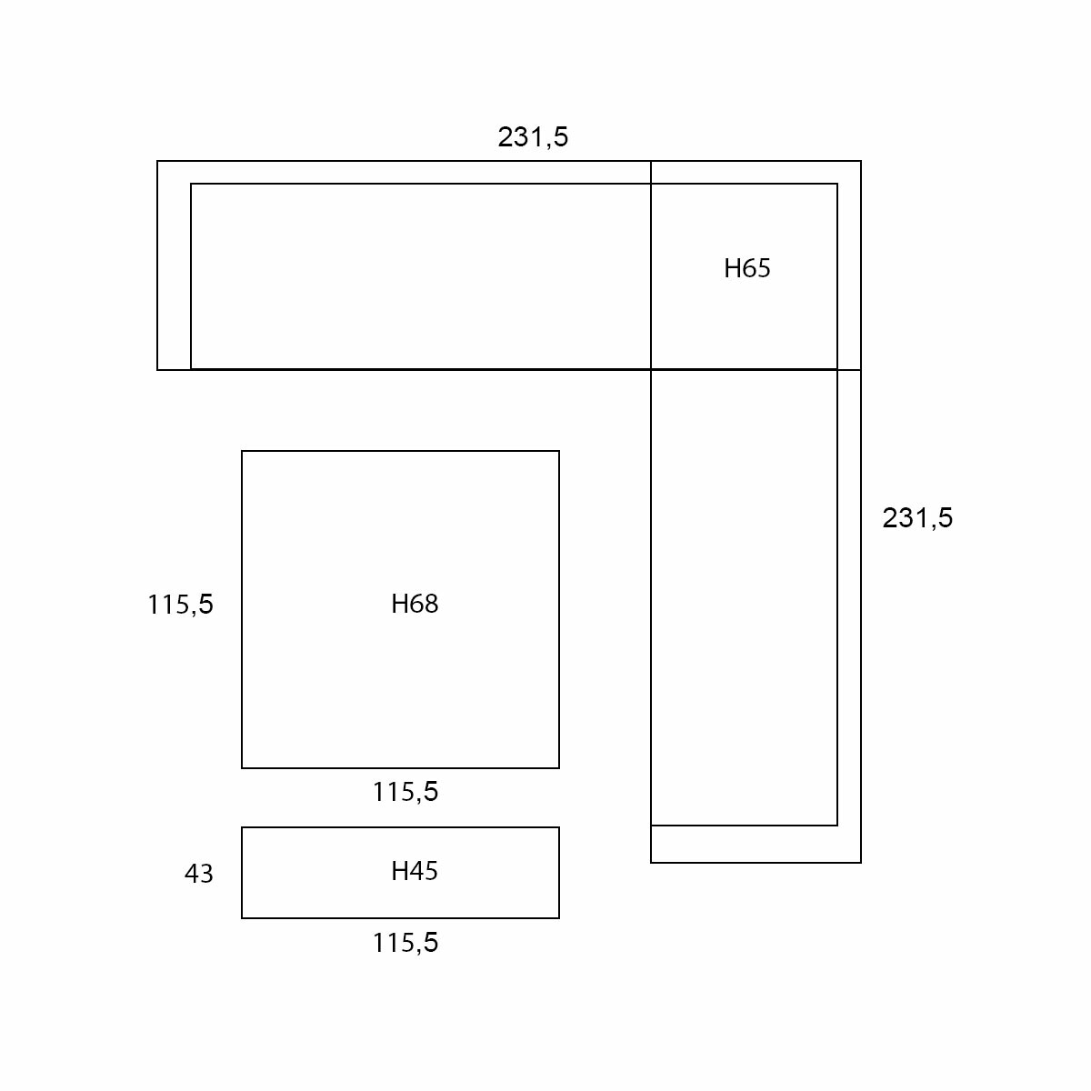 Diagramme avec indications de dimensions. Contient des rectangles et des lignes avec mesures.