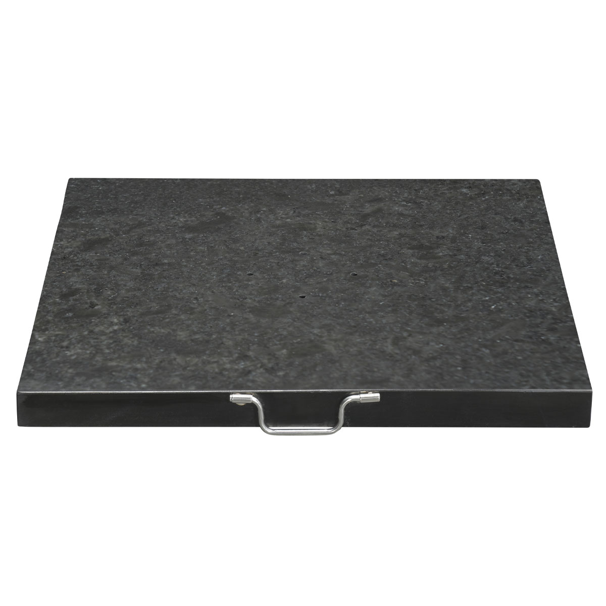 Black square base with a silver handle.