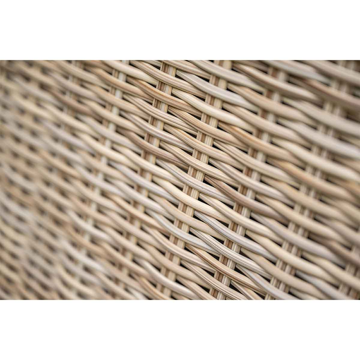 Close-up of woven beige rattan material.