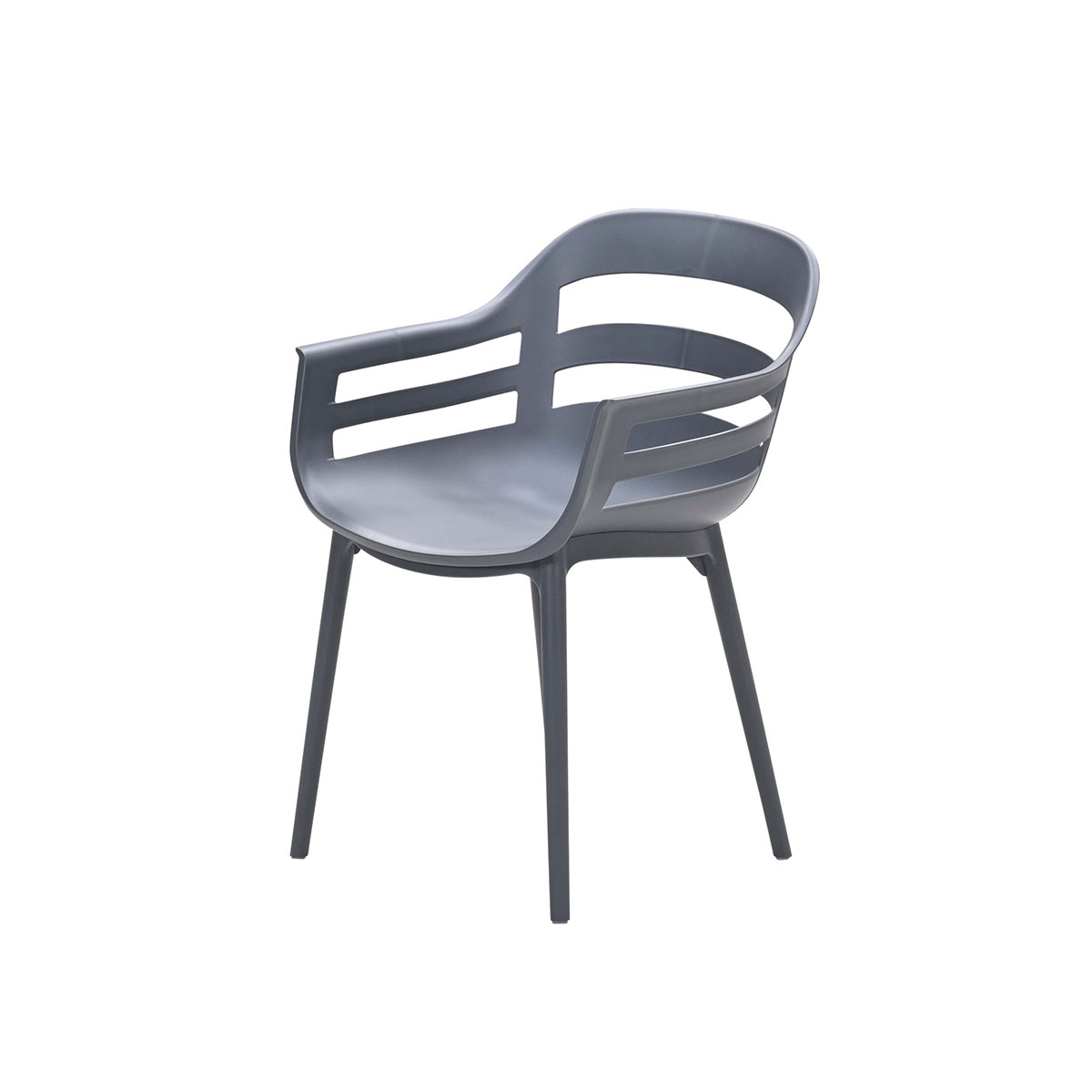A gray plastic chair with a unique design, isolated on white.