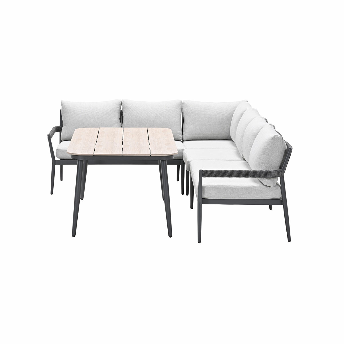 Outdoor sectional sofa and table set on a white background.