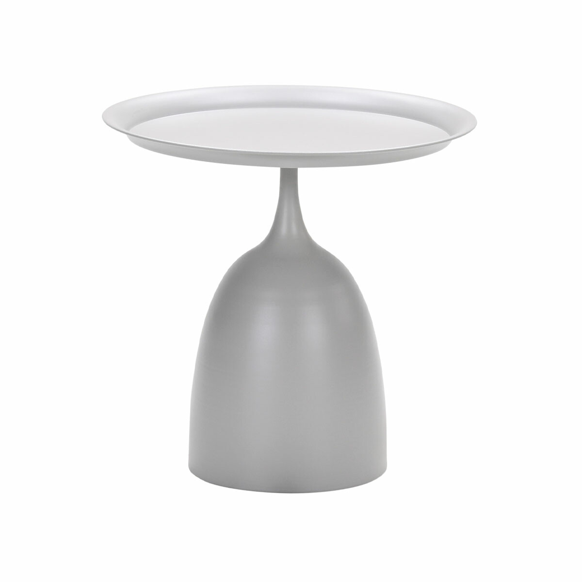 Table d'appoint grise avec un plateau blanc. Design simple sur fond blanc. Mobilier minimaliste et moderne.
