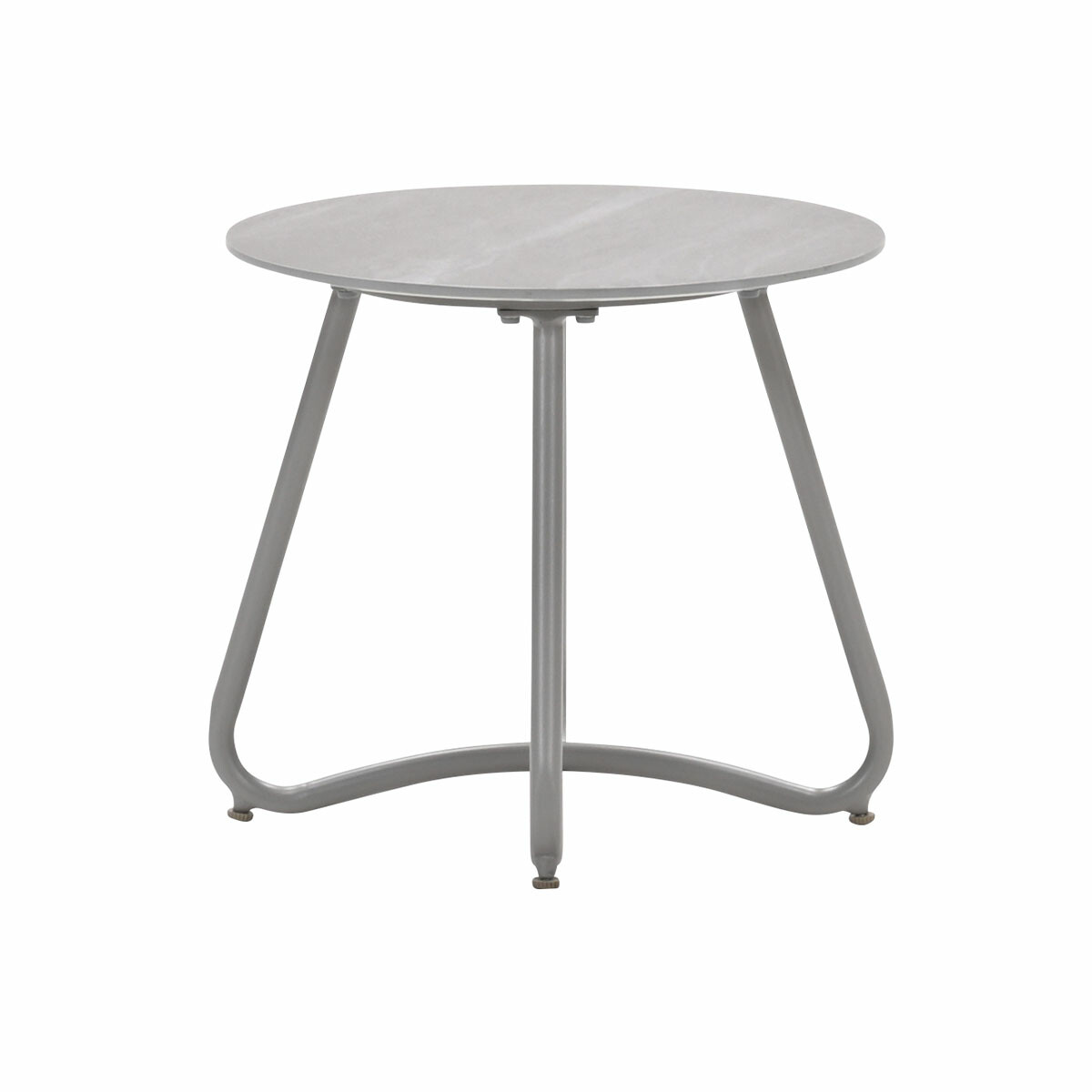Ronde grijze bijzettafel. Witte achtergrond.