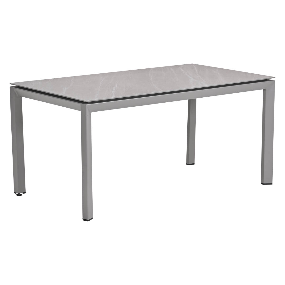 Rechthoekige grijze tafel met vier poten.