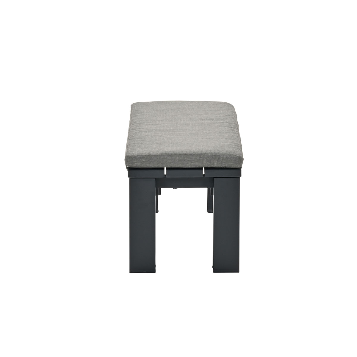 Dark gray bench with gray cushion, isolated on white background. Side view.