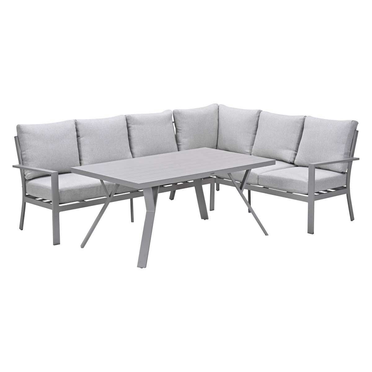 Un ensemble de table et de canapé d'angle gris d'extérieur.