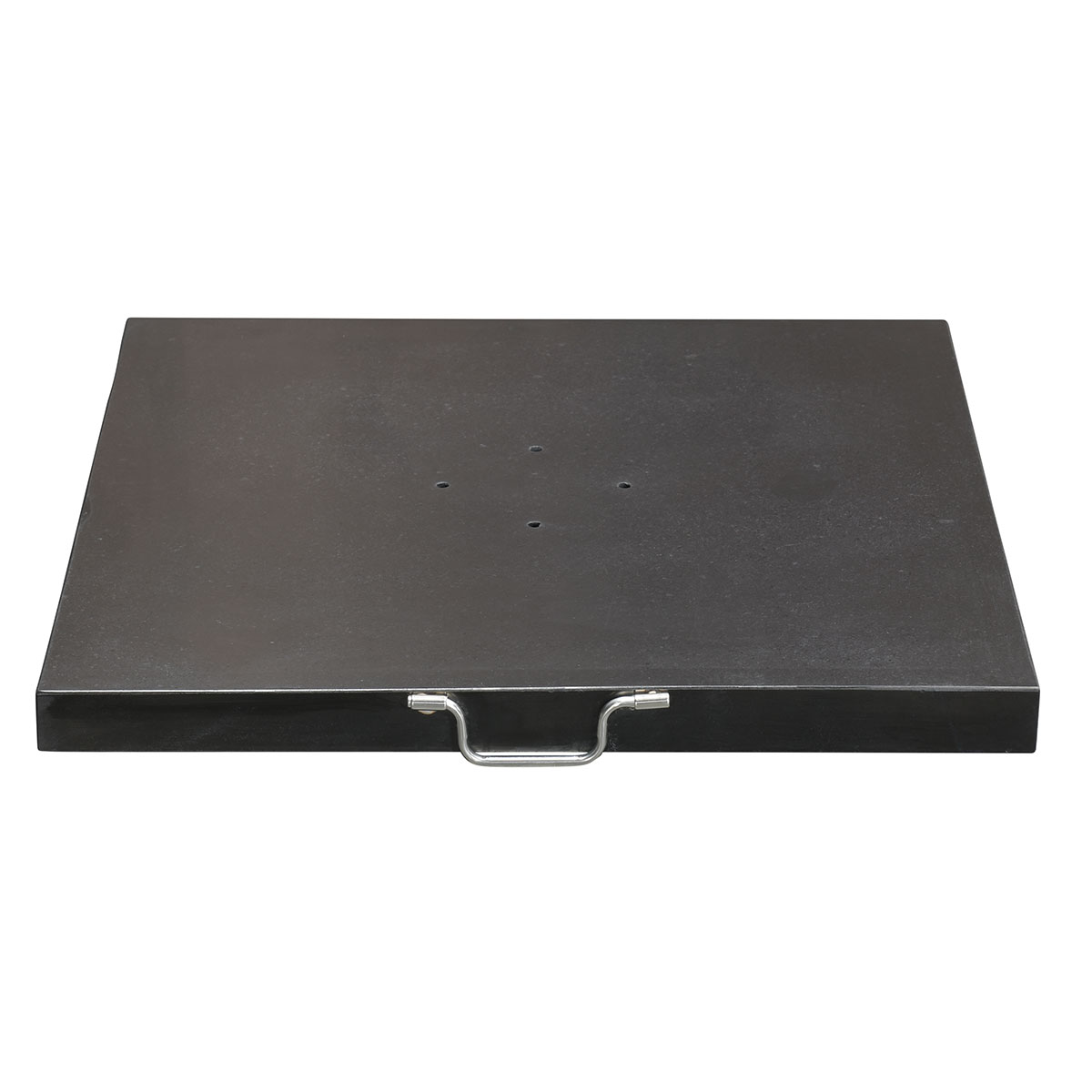 Black square base with a silver handle. Isolated on white background.