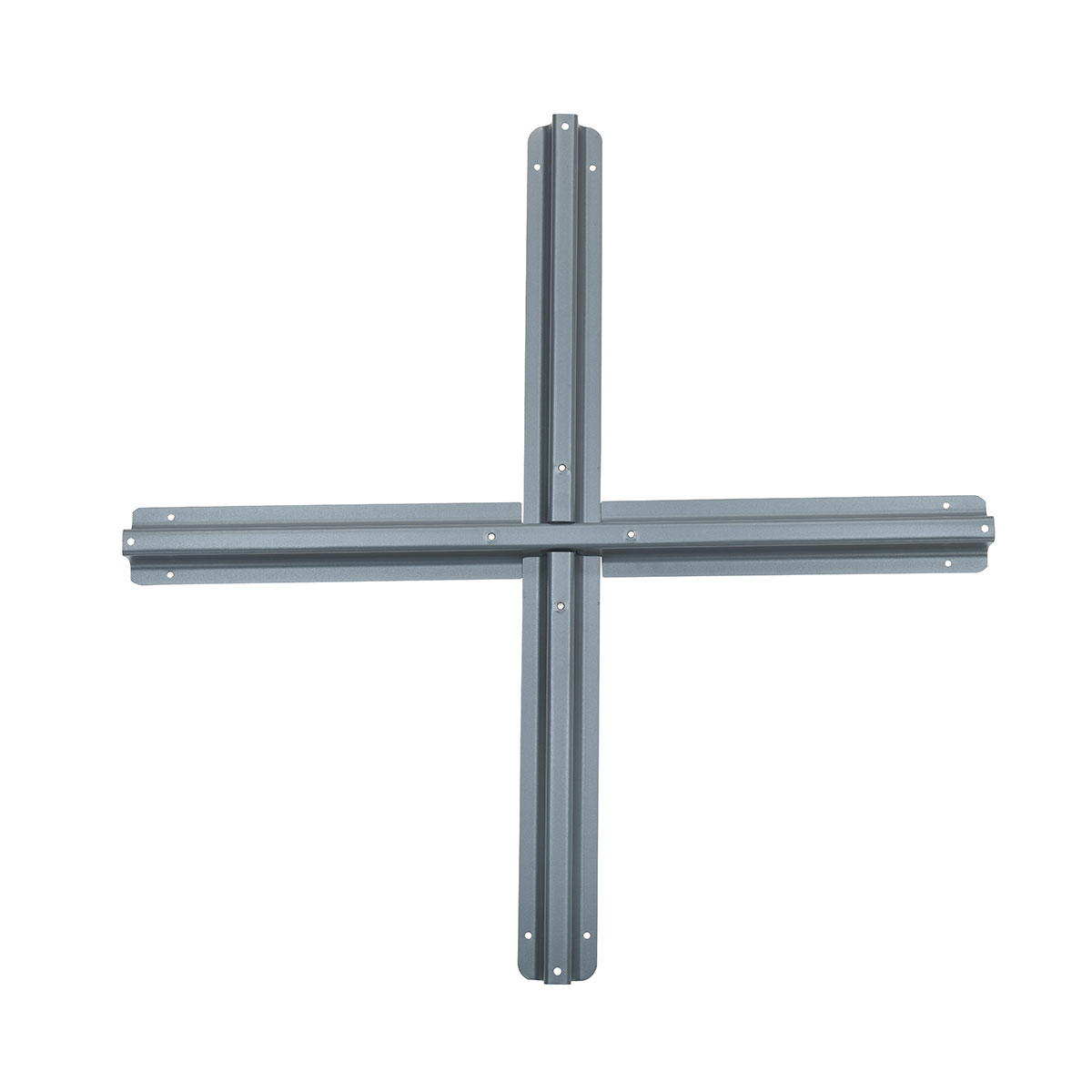 Gray metal cross-shaped support frame on a white background.