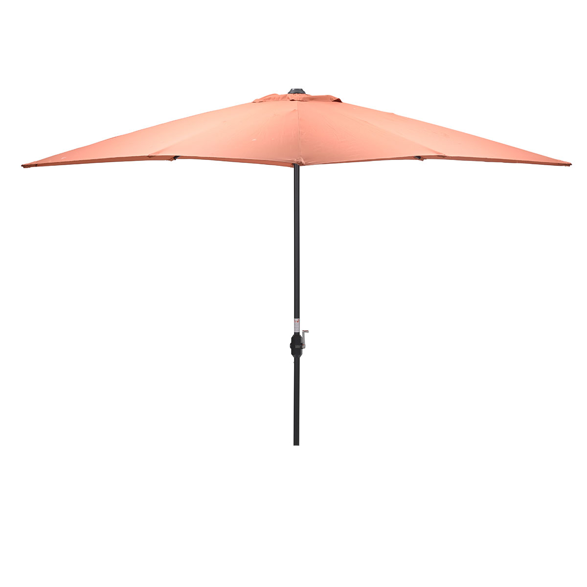 A peach-colored umbrella against a white background.