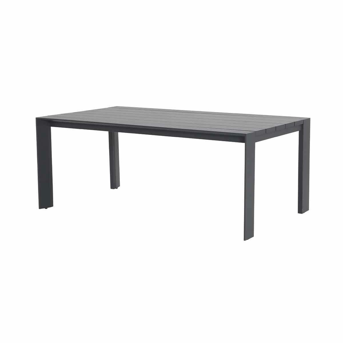 A grey rectangular outdoor table.