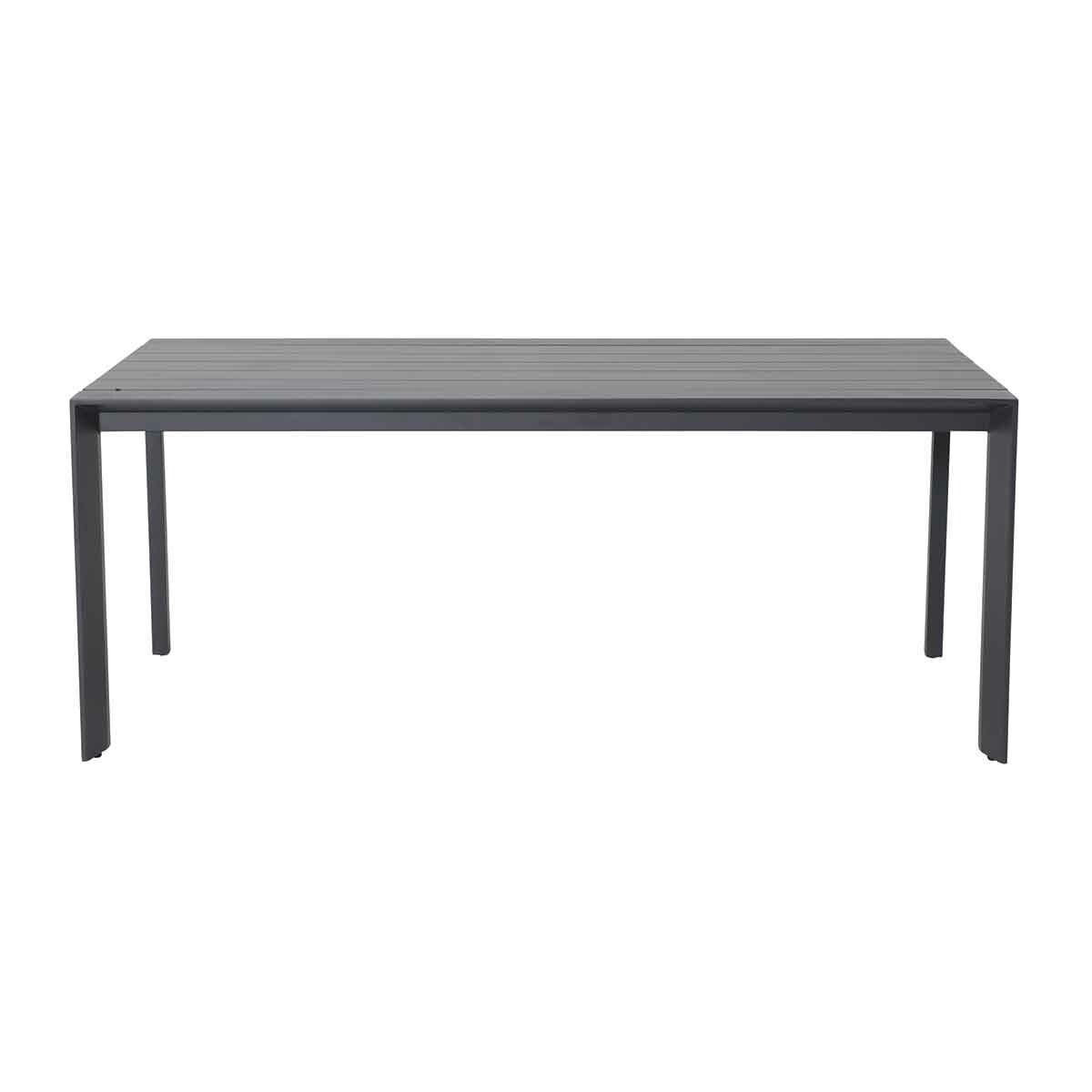 A rectangular, gray table with a dark frame. The background is white.