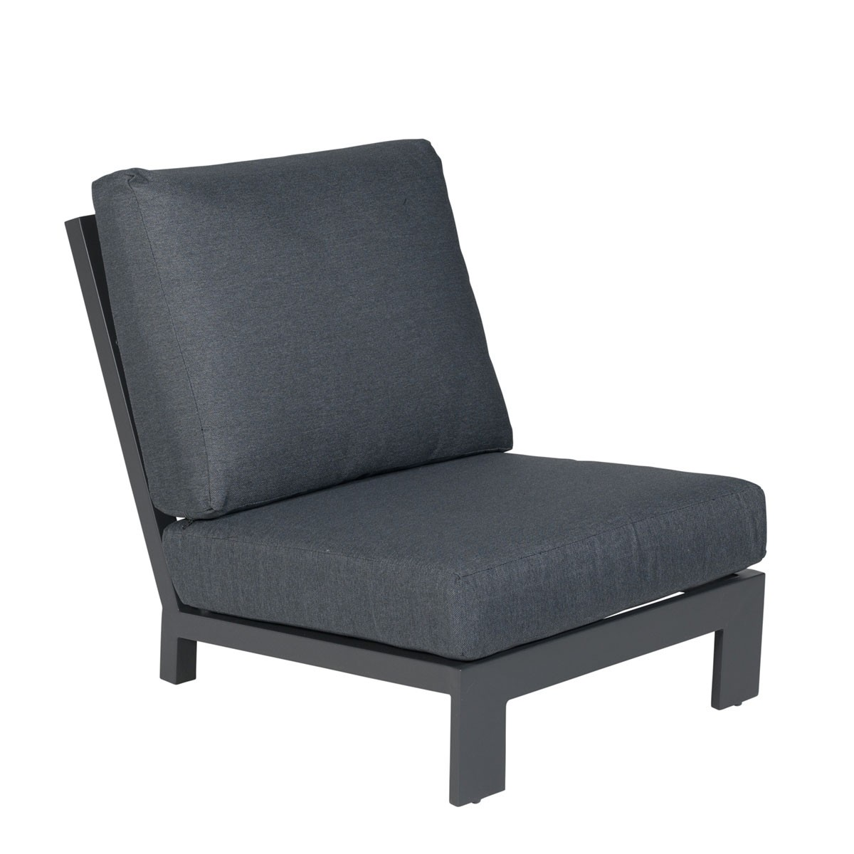 Dark grey outdoor chair. Cushion and backrest. Minimalist design. Isolated on a white background.