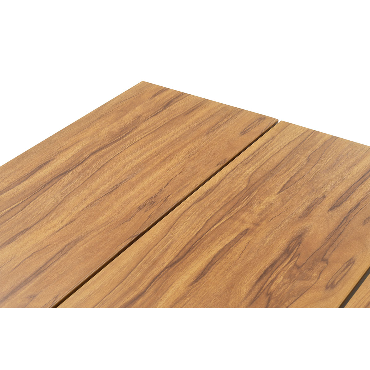 Close-up of a wooden table, showing the wood grain details.
