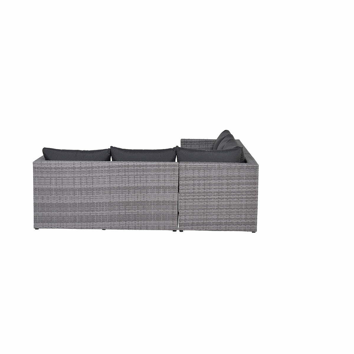 Grey woven outdoor sectional on white background.