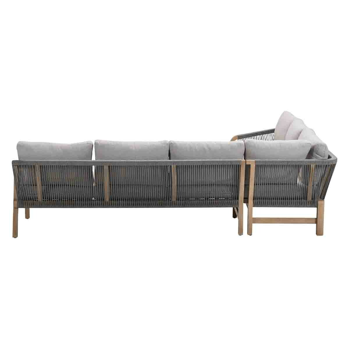Gray sofa with a wooden frame. White background.