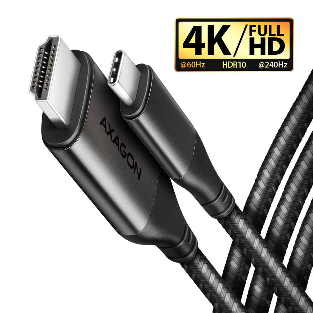 Czarny kabel HDMI do USB-C z tekstem 4K/Full HD po prawej stronie.