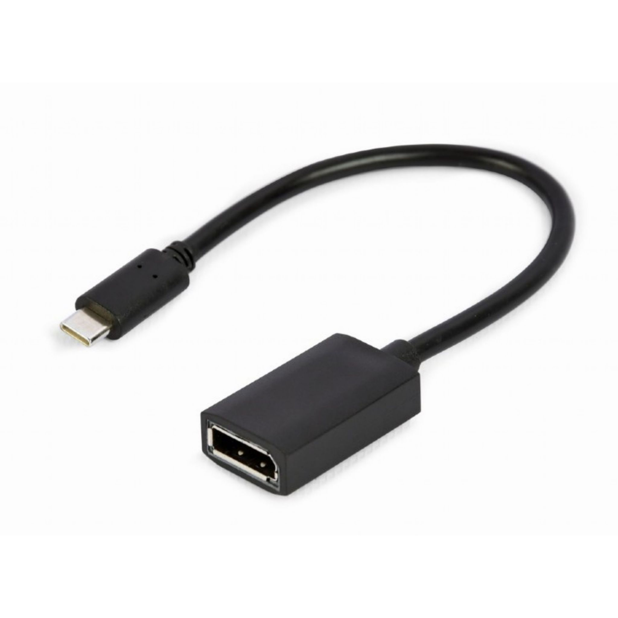 Czarny kabel adaptera USB-C do USB. Posiada czarne złącza i krótki czarny kabel.