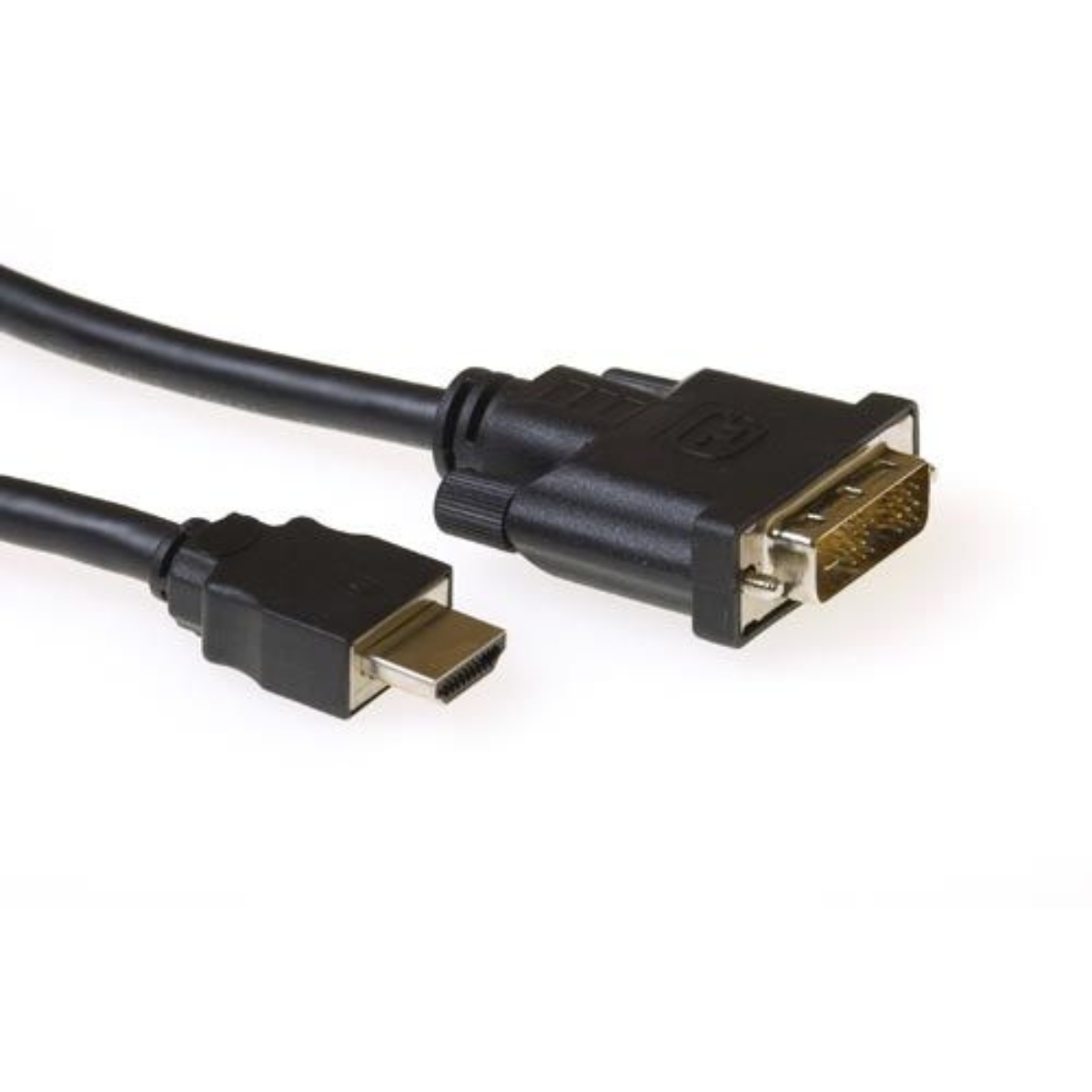 Cavo HDMI con connettore DVI. Sfondo bianco.