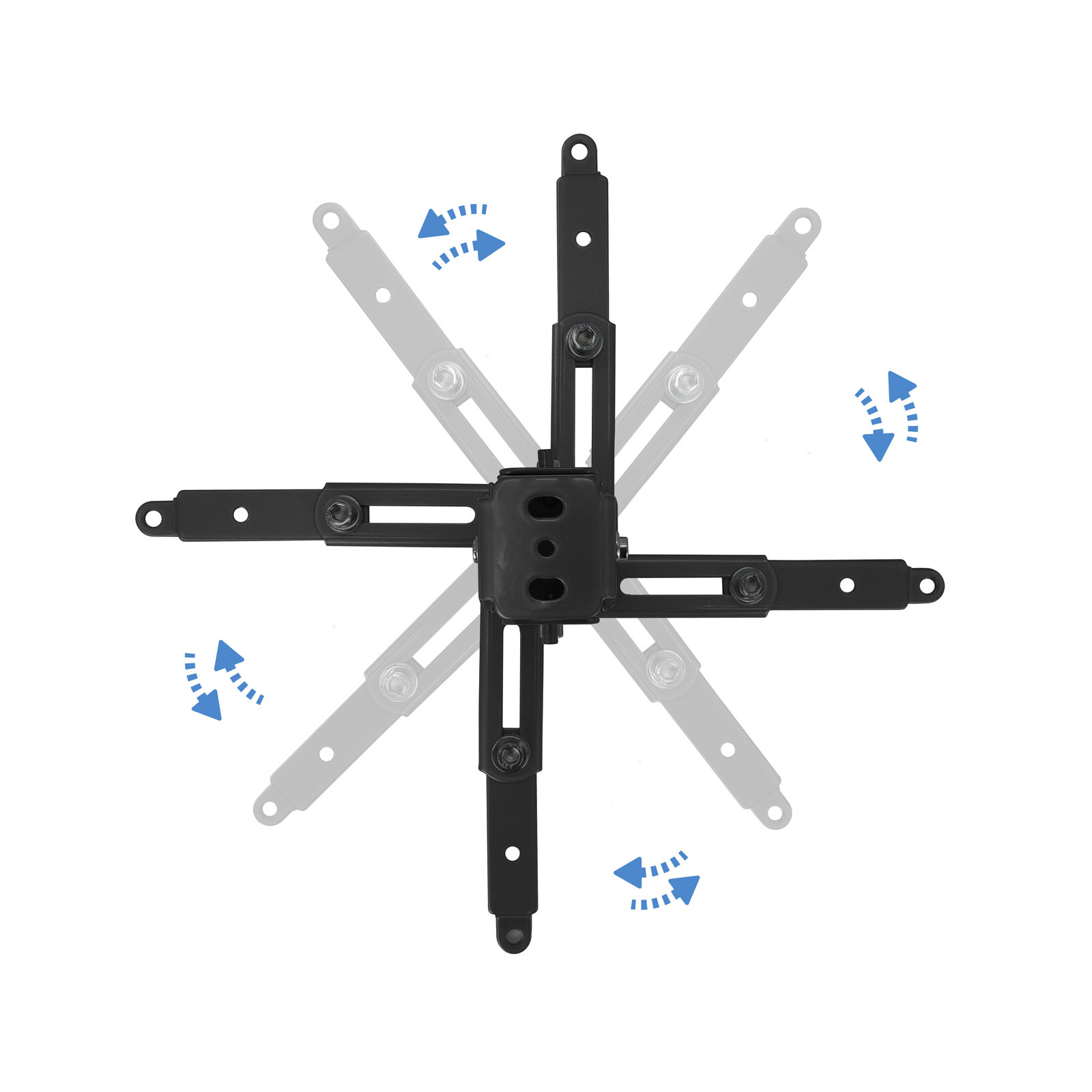 Podstawa uchwytu projektora. Czarna, z wieloma ramionami wychodzącymi ze środka.