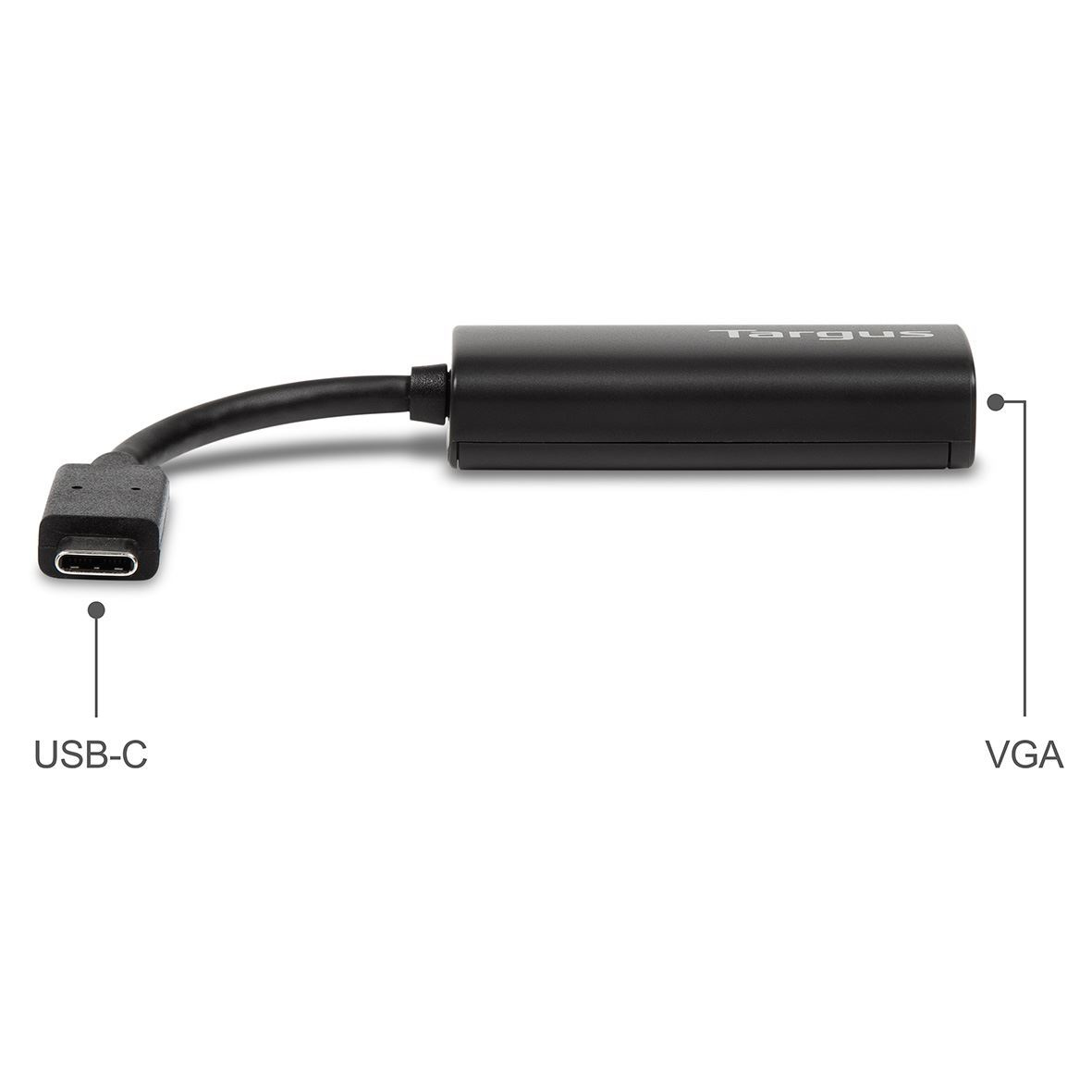 Diagrama con adaptador negro, etiquetas USB-C y VGA, fondo blanco.
