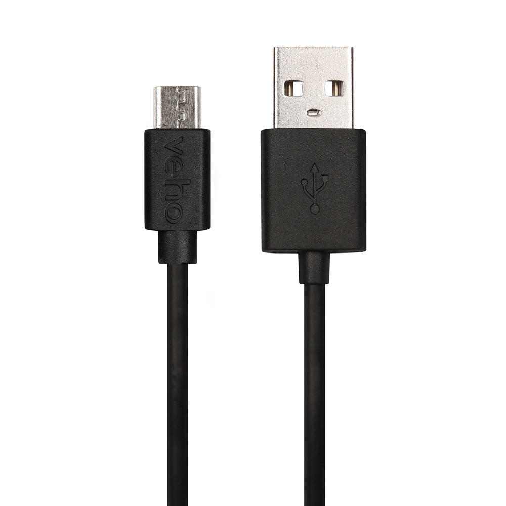 Schwarzes USB-Kabel mit USB-A- und Micro-USB-Anschlüssen. Das Kabel ist schwarz.