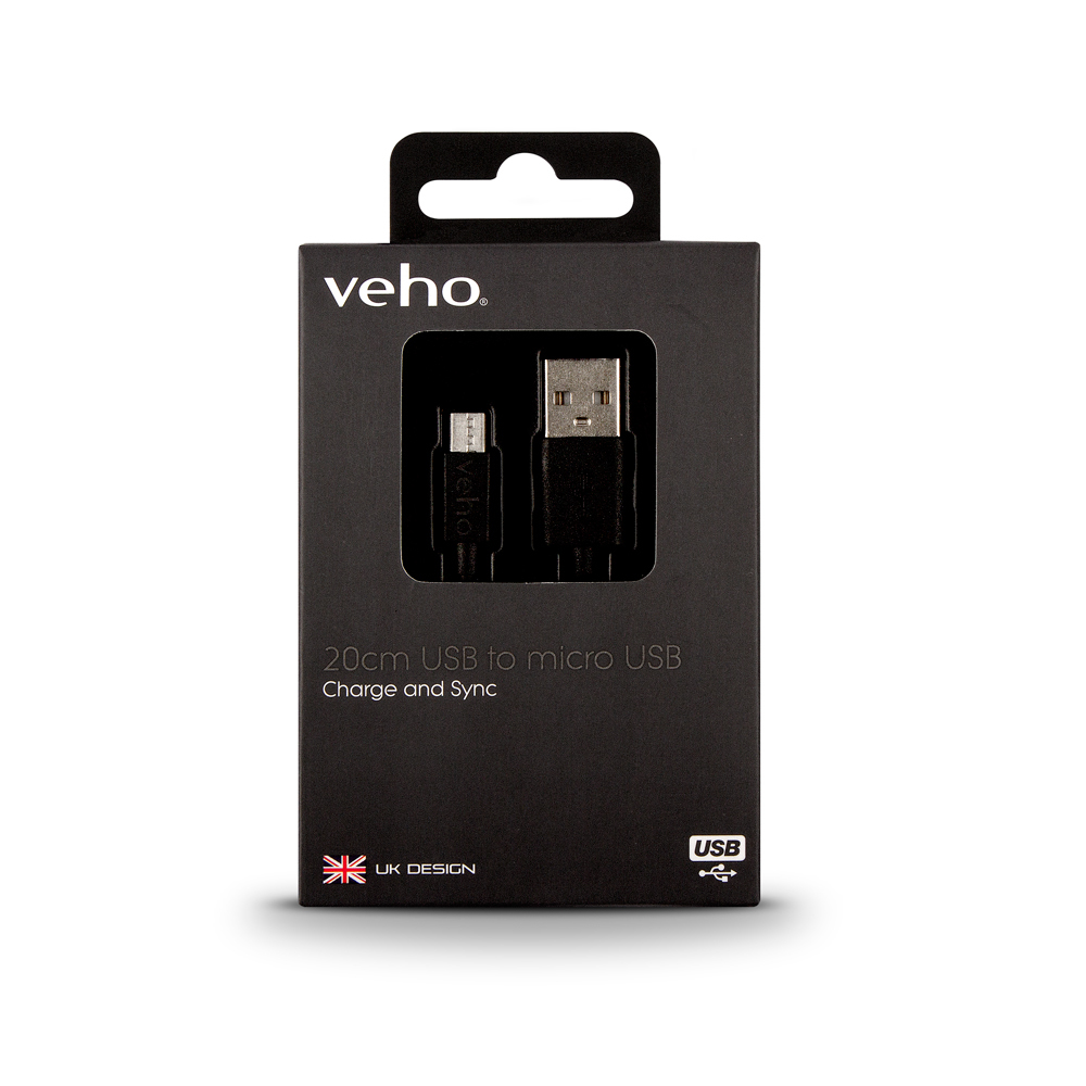 Schwarzes USB-Kabel mit USB-A- und Micro-USB-Anschluss, in schwarzer Box.