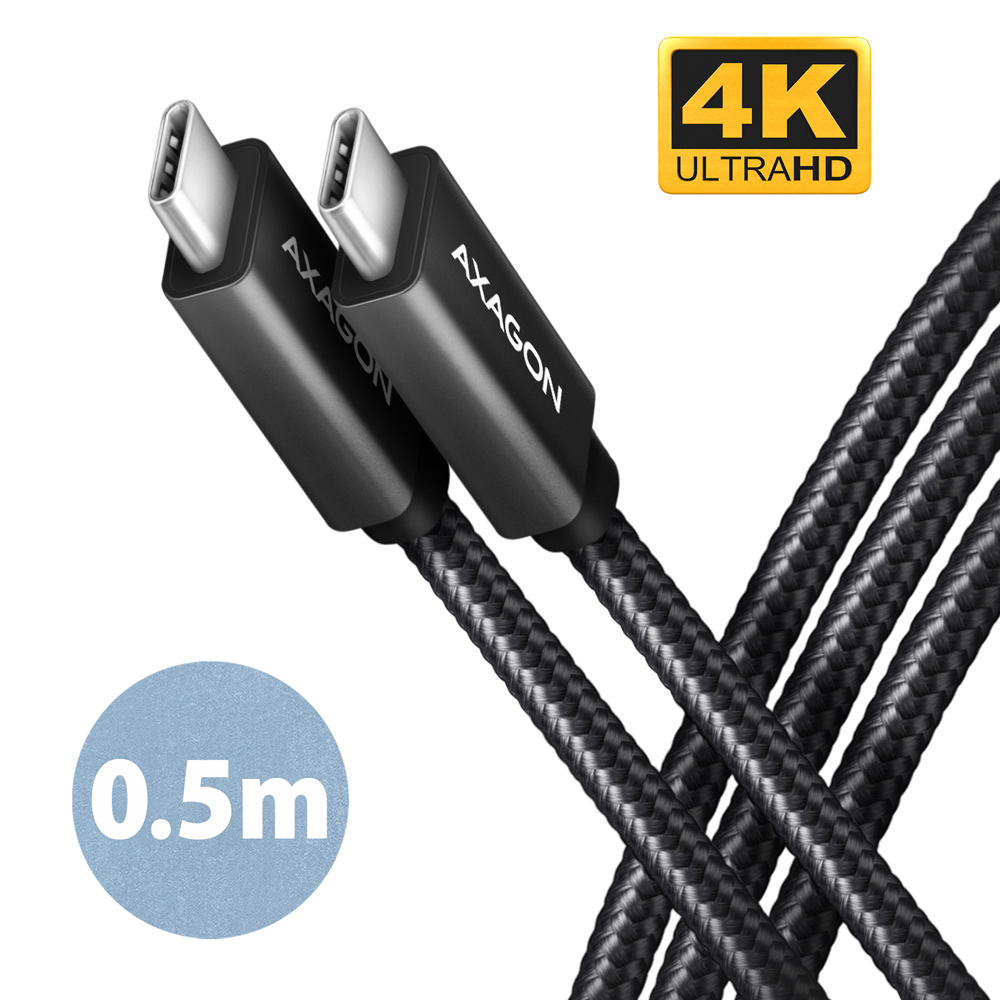 Deux câbles USB-C noirs. Le texte indique 4K Ultra HD et une longueur de 0,5 m.