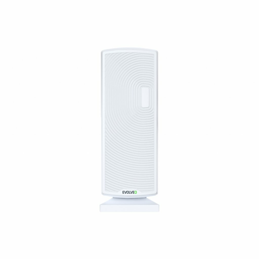 Biała antena z napisem EVOLVEO na dole, na białym tle.
