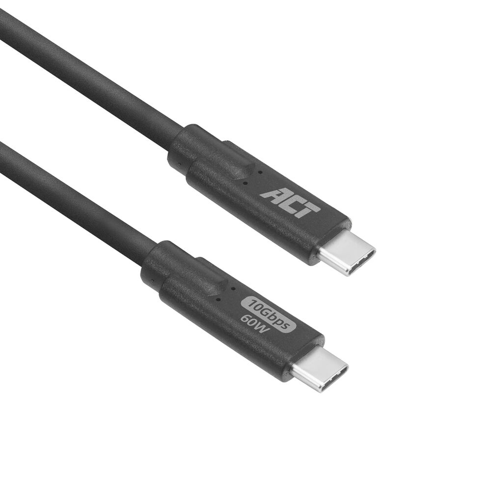 Wyświetlane są dwa kable USB-C. Kable są czarne, z nadrukiem '10Gbps 60W' na jednym.