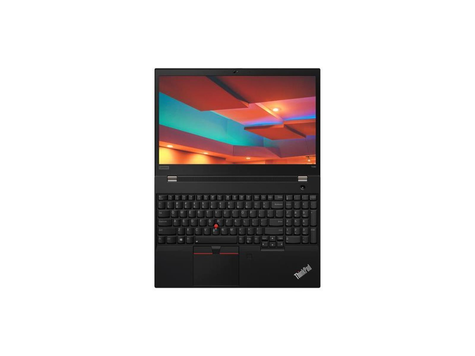 Schwarzer Laptop mit schwarzer Tastatur, rotem Trackpoint und Thinkpad-Logo.