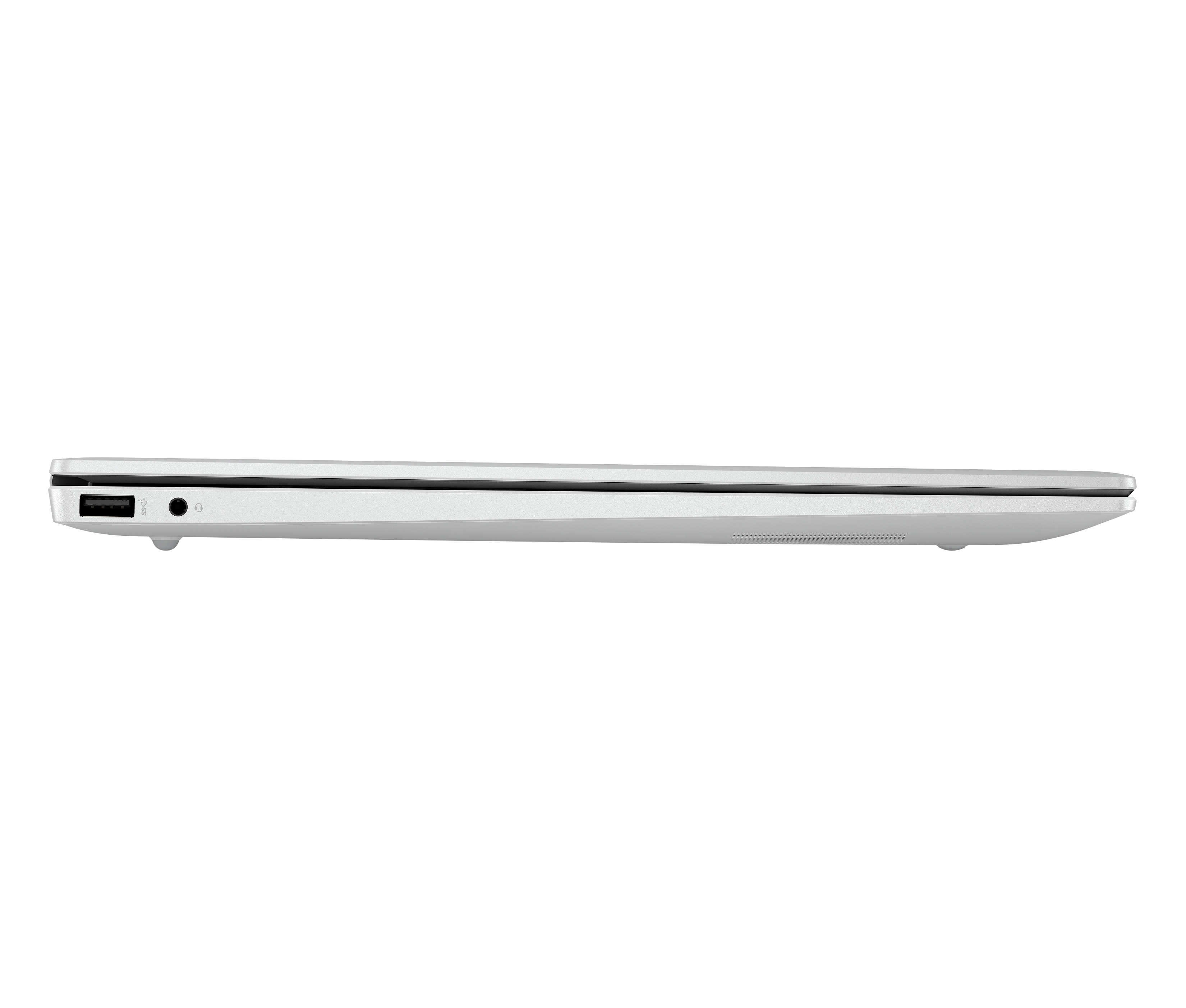 White laptop profile. Shows side with ports. White background.