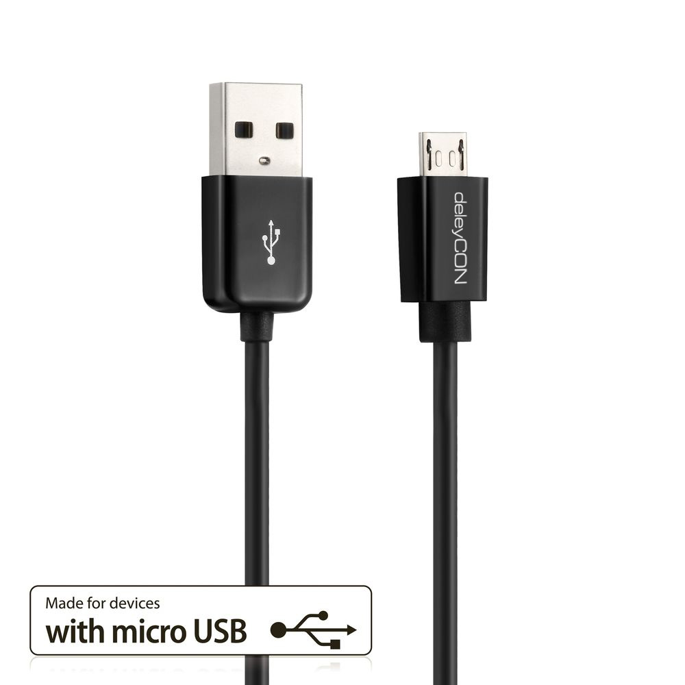 Schwarzes Ladekabel, USB zu Micro-USB.