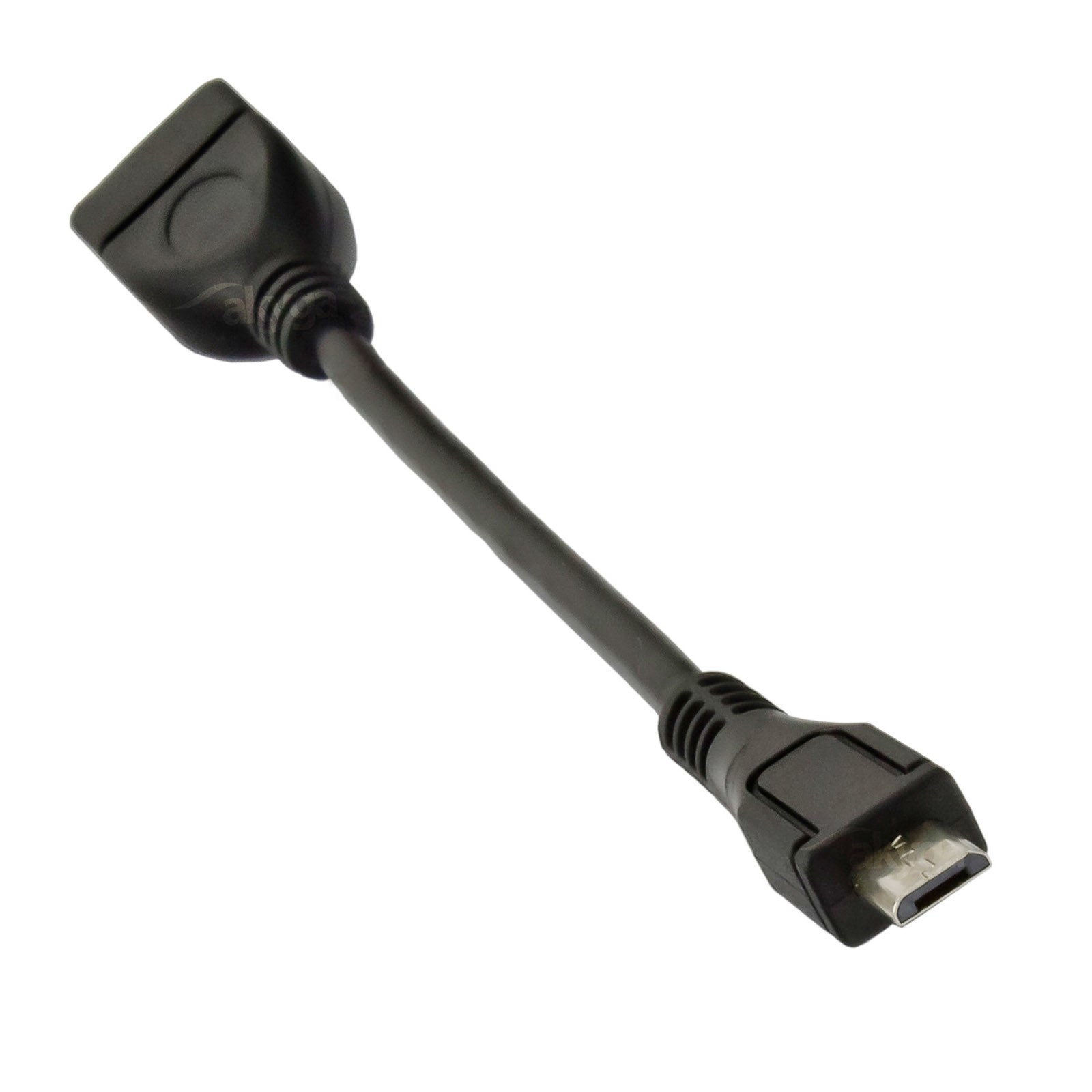 Zwarte USB-adapterkabel. Het heeft een rechthoekige vorm.