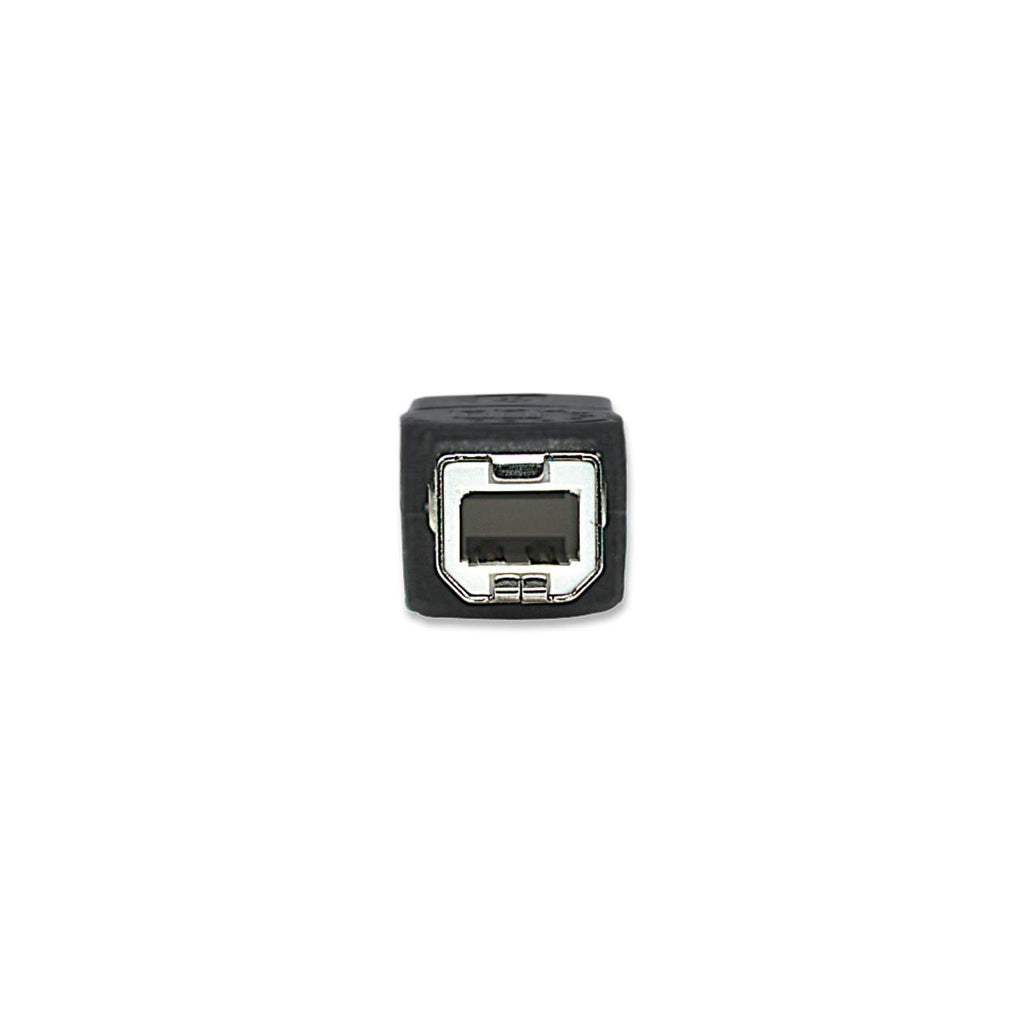A black USB-B female port. The inner part of the port is white.