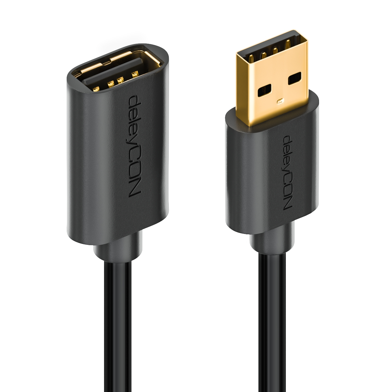 Schwarzer USB-zu-USB-A-Adapter mit goldenem Stecker, weißer Hintergrund.