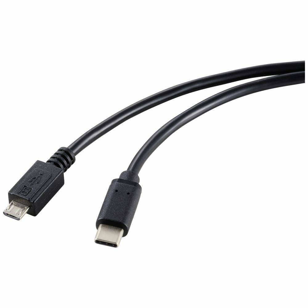 Due cavi USB neri con estremità diverse. Uno è micro-USB, l'altro USB-C.