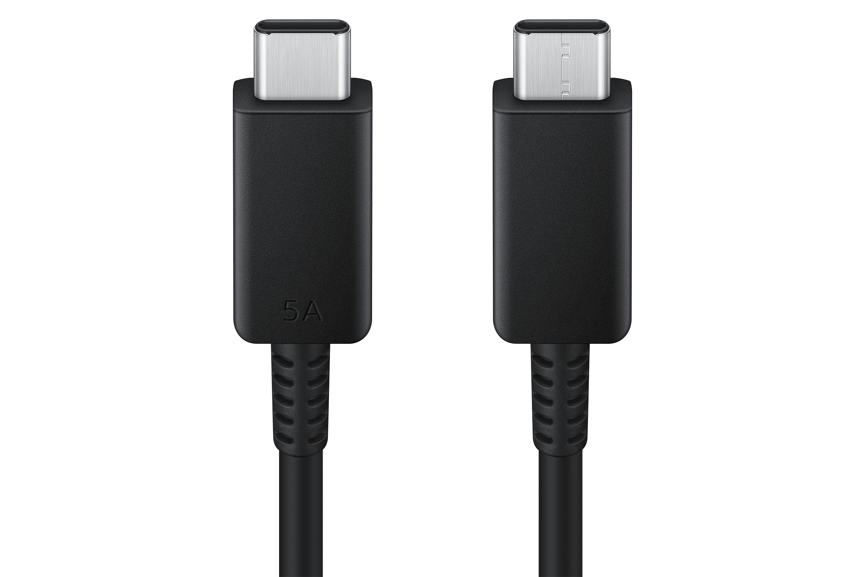 Dwa czarne kable USB-C z oznaczeniem 5A na złączach, na białym tle.