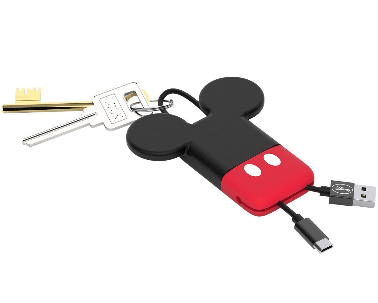 Cable USB con forma de Mickey Mouse con llaves adjuntas.