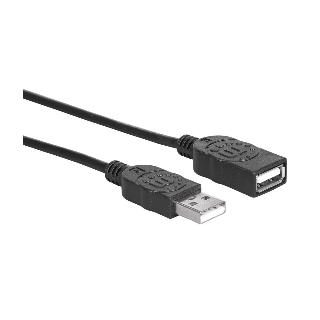 Zwarte USB-kabel met een mannelijke en een vrouwelijke connector. De connectoren hebben hetzelfde ontwerp.