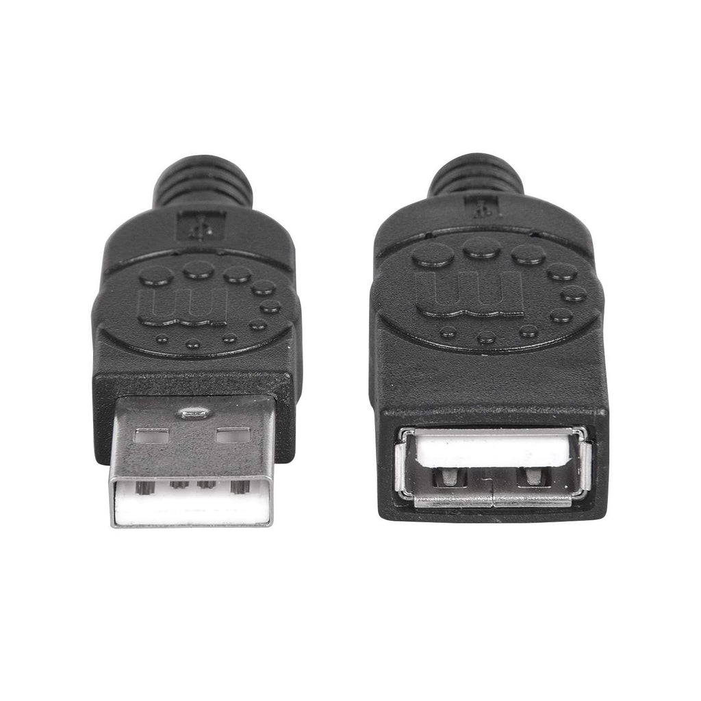 Twee zwarte USB-connectoren. Eén is mannelijk, de andere vrouwelijk. Beide hebben hetzelfde ontwerp.