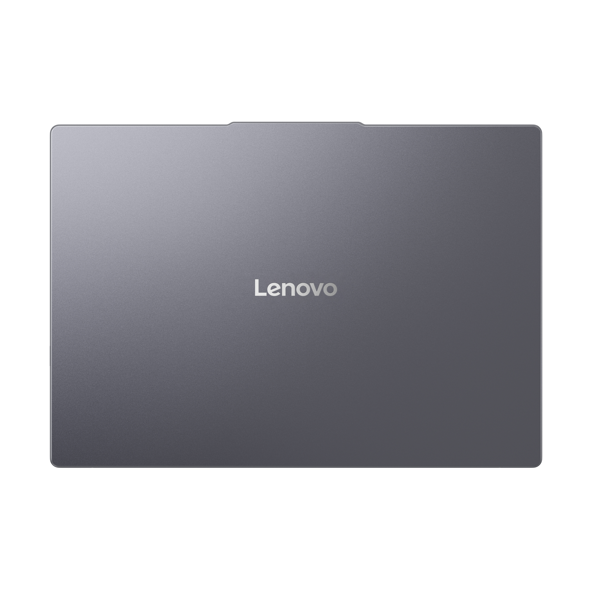 Ciemnoszary laptop zamknięty, z logo Lenovo na pokrywie. Białe tło.