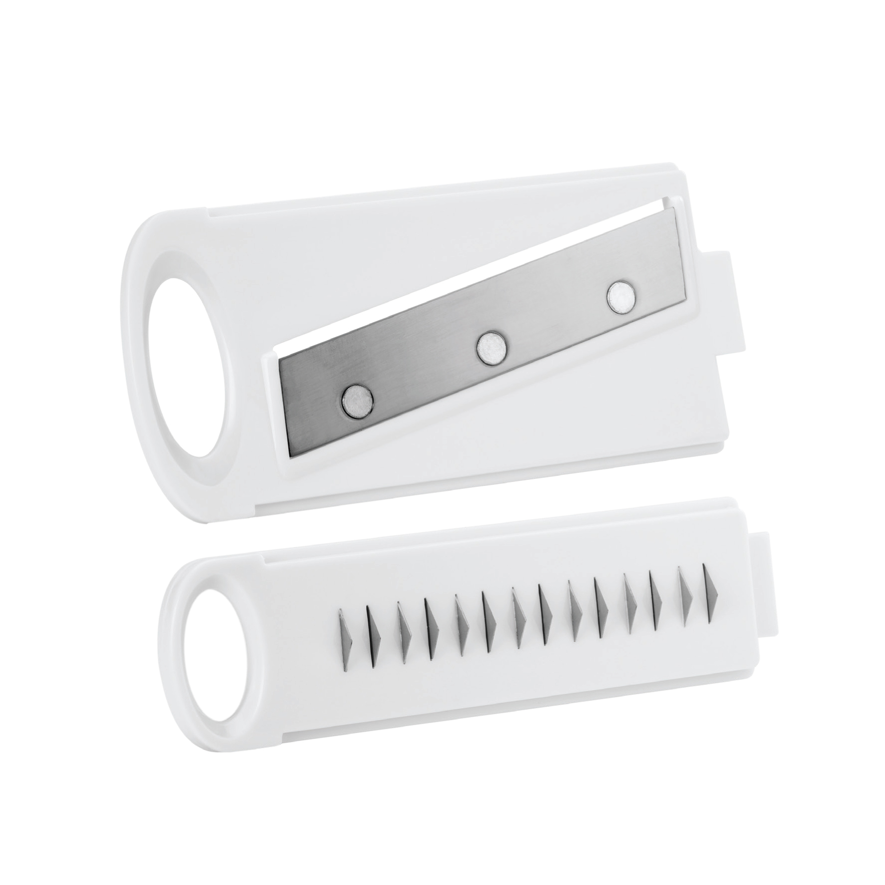 Accessori per grattugia bianchi con lame. Due accessori.